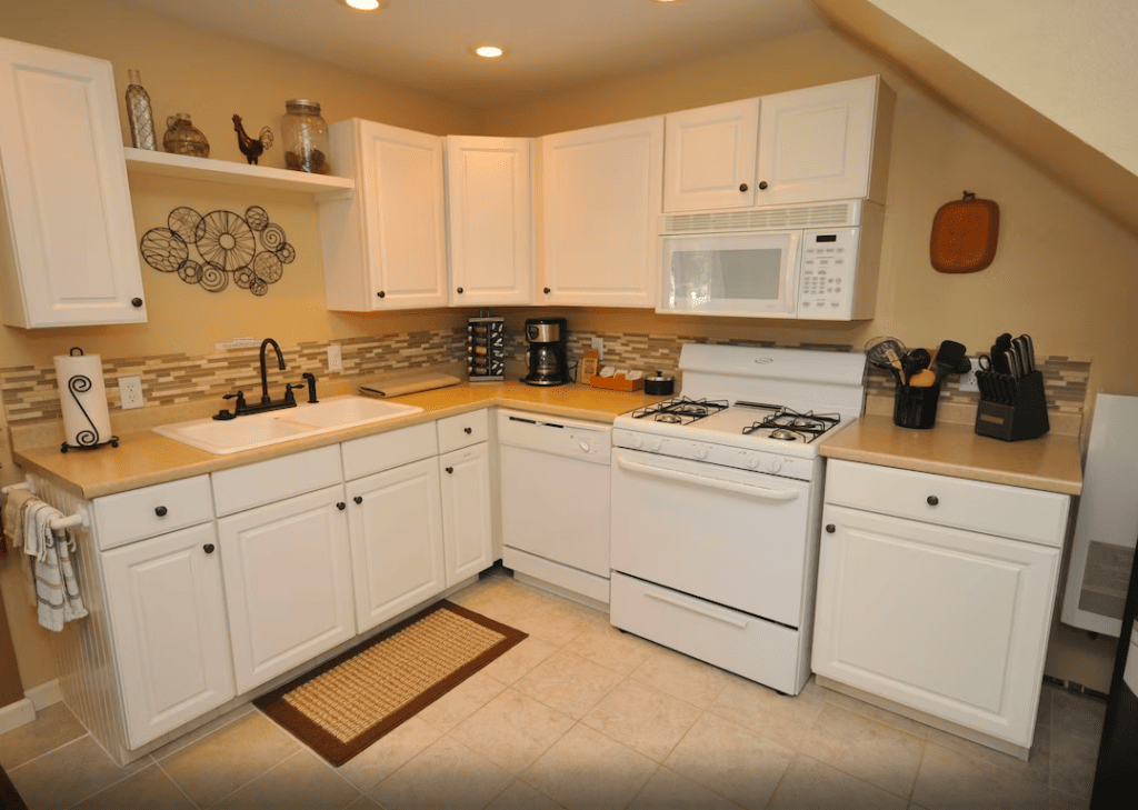 kitchen with white cabinets