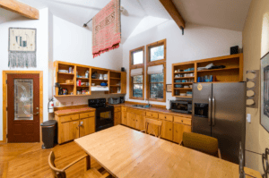 kitchen with open shelving