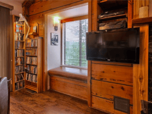 living room reading nook and television