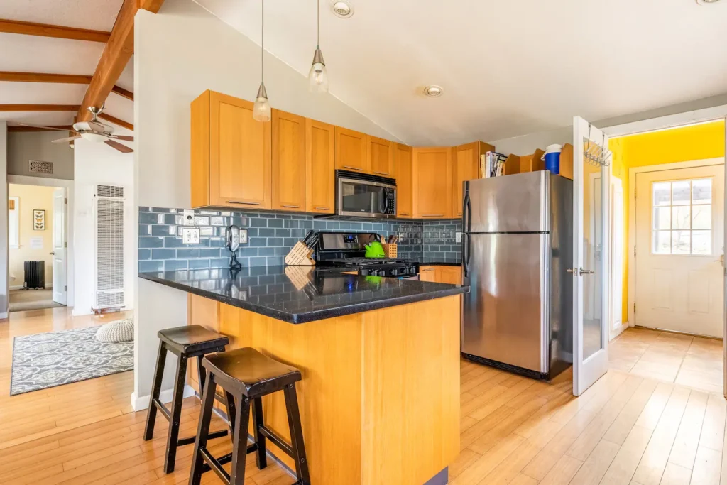 kitchen with wood cabinets