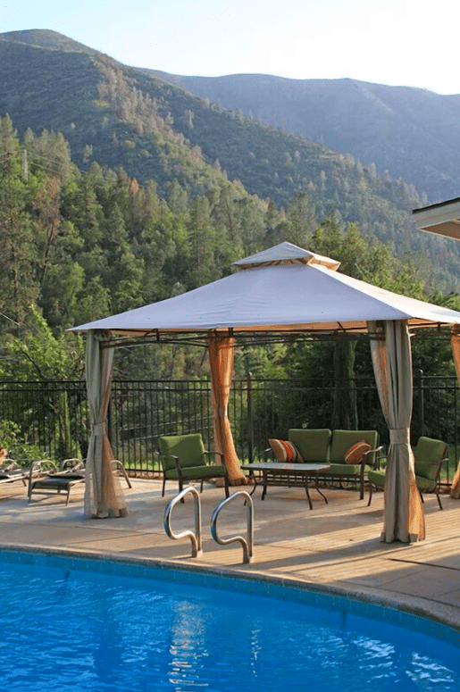 pool and covered seating