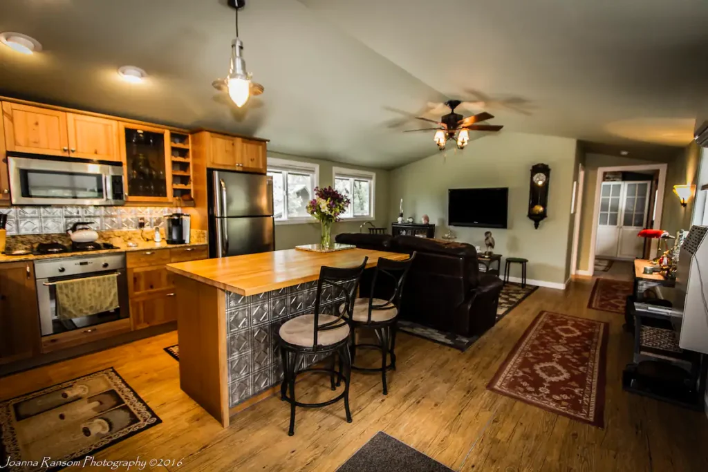 kitchen with island and wood cabinets