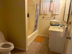 bathroom with shower and tub