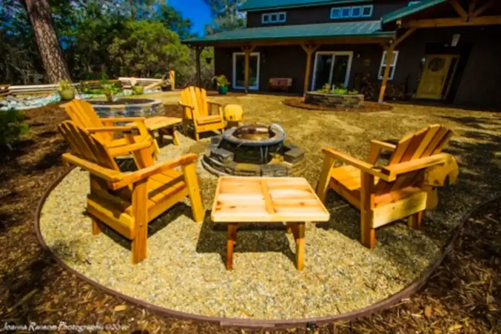 fire pit with chairs and table