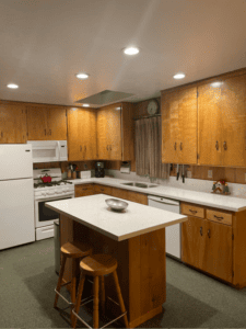 fully equipped kitchen with island seating