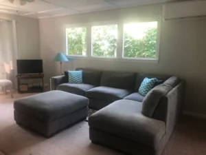 livign room with couches and fireplace