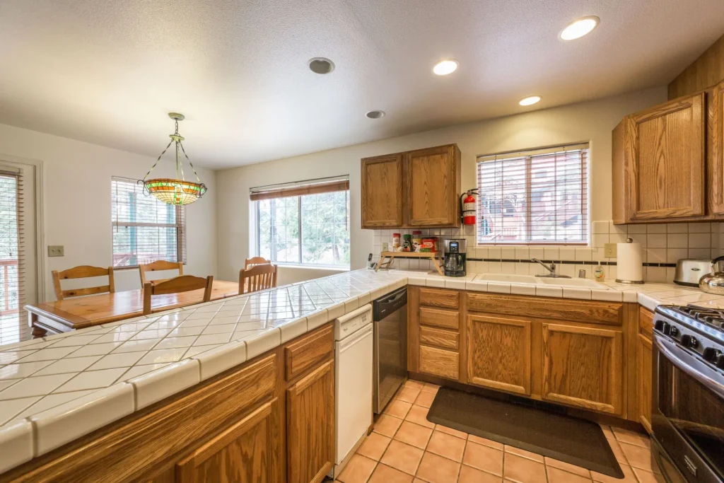 kitchen with island and wood cabinets