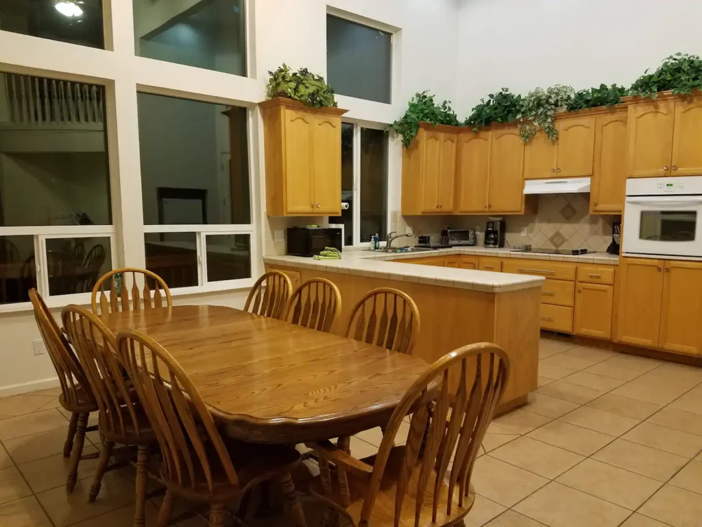 dining area and fully equipepd kitchen