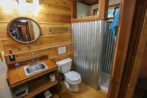 bathroom with reused barn materials