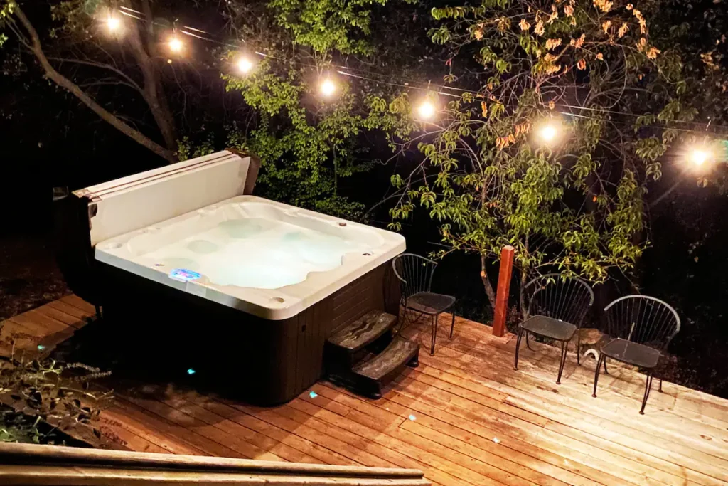 large hot tub and deck