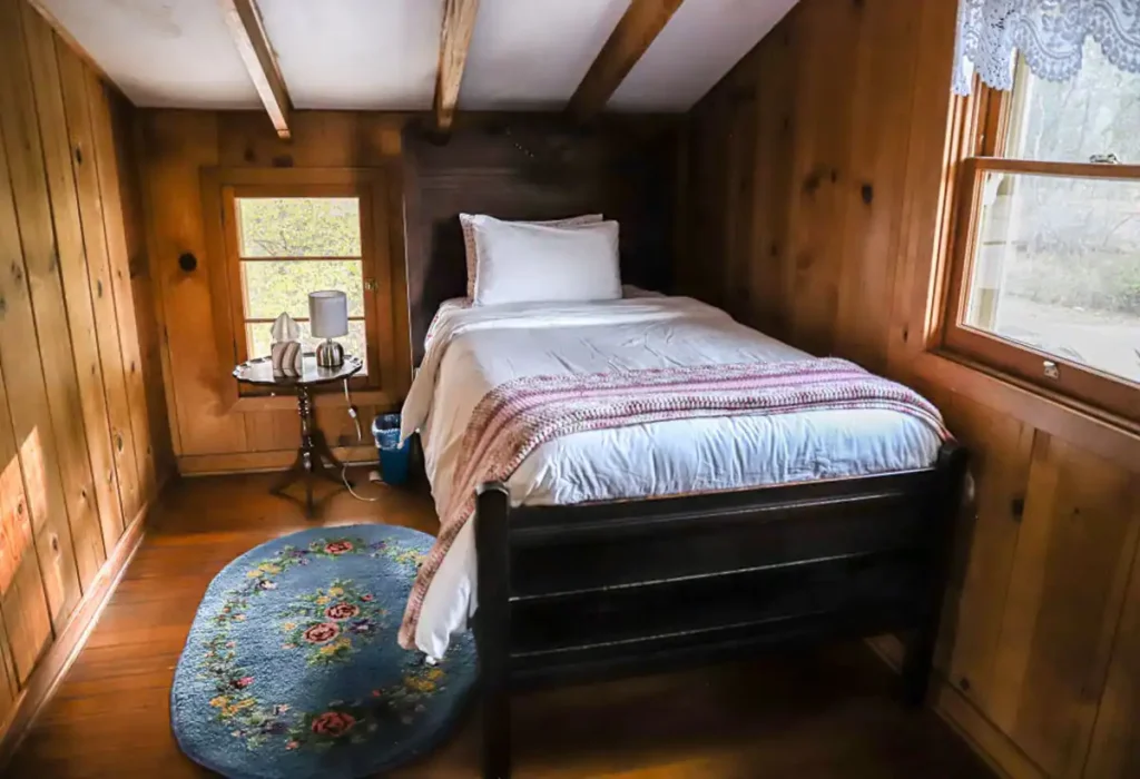 bedroom with twin bed and sloped ceilings