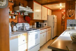 kitchen with white cabinets