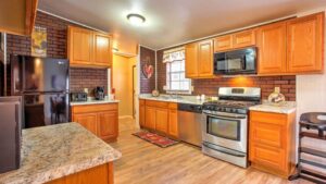 kitchen with wood cabinets