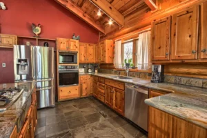 kitchen with wood cabinets and island