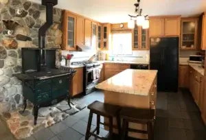 kitchen with wood stove