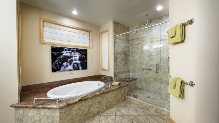 bathroom with spa bath and shower