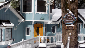 exterior of blue house