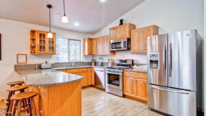 wood and granite kitchen