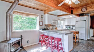 kitchen with wood stove