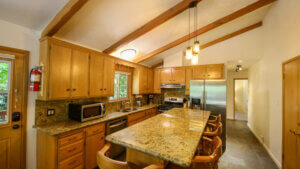 kitchen with beams and island