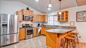 kitchen with wood cabinets