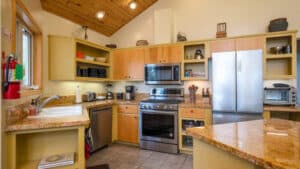 kitchen with wood cabinets