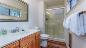 bathroom with shower and vanity