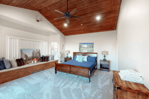 large bathroom with tall ceilings