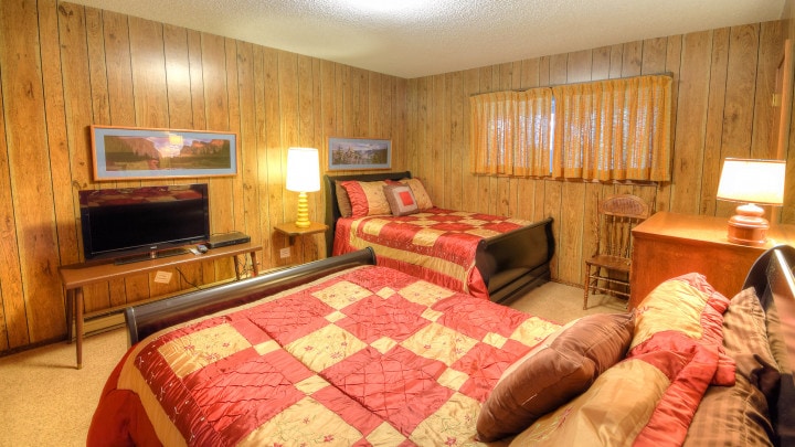 bedroom with two beds and television