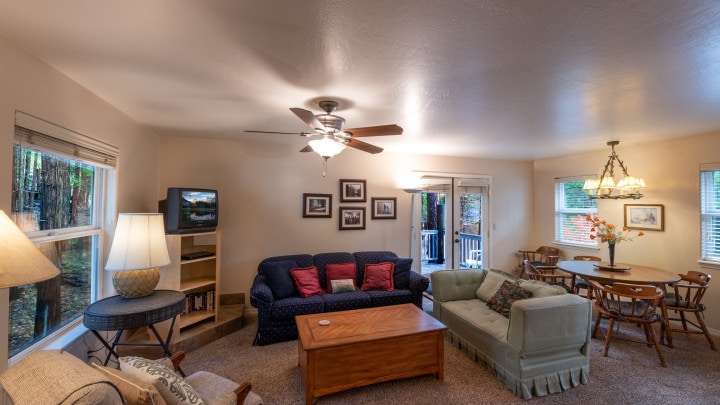 second seating area with television and couches