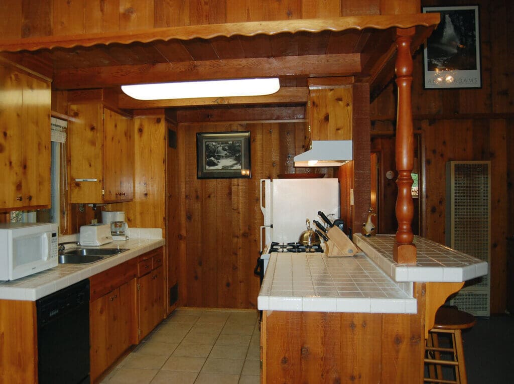 kitchen with wood paneling