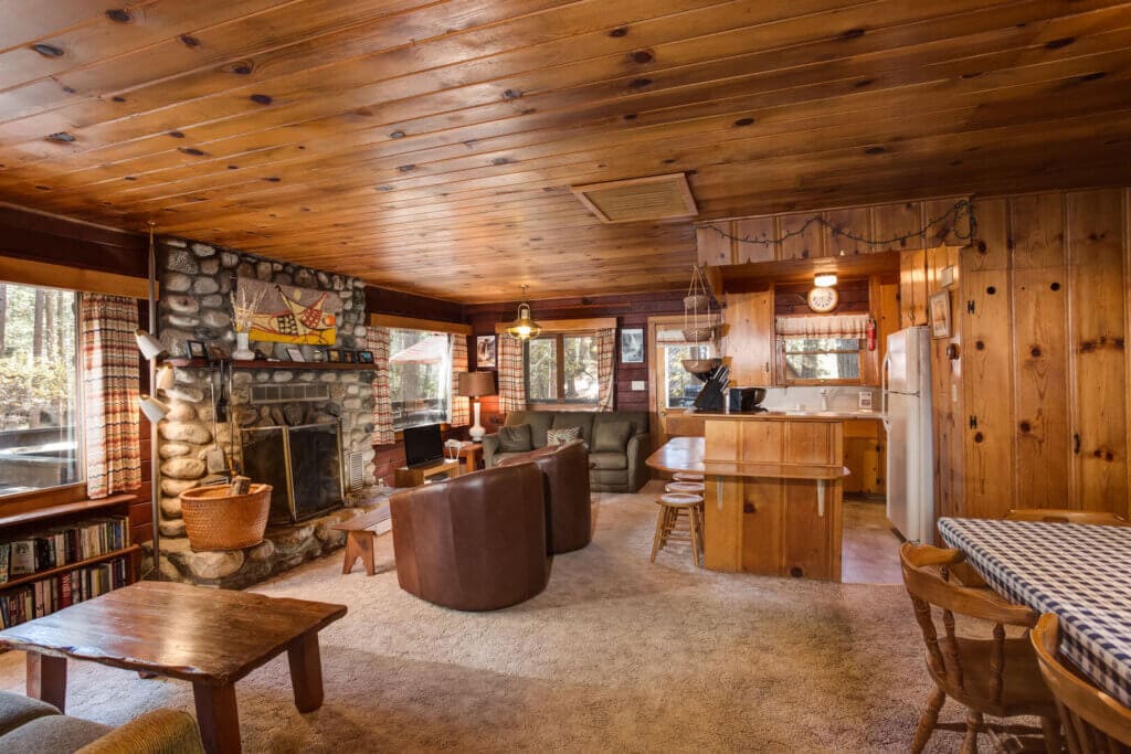 living room with fireplace and seating