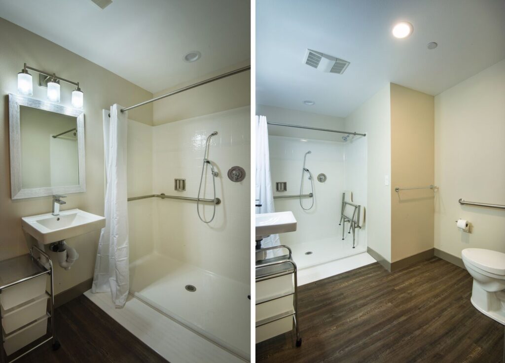 ADA accessible bathroom with large shower