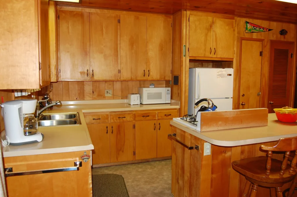 wood kitchen with island seating