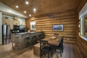 kitchen and dining area with bar seating