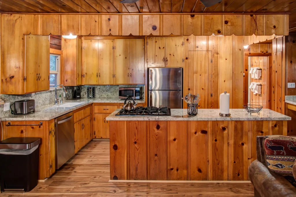 kitchen with wood paneling