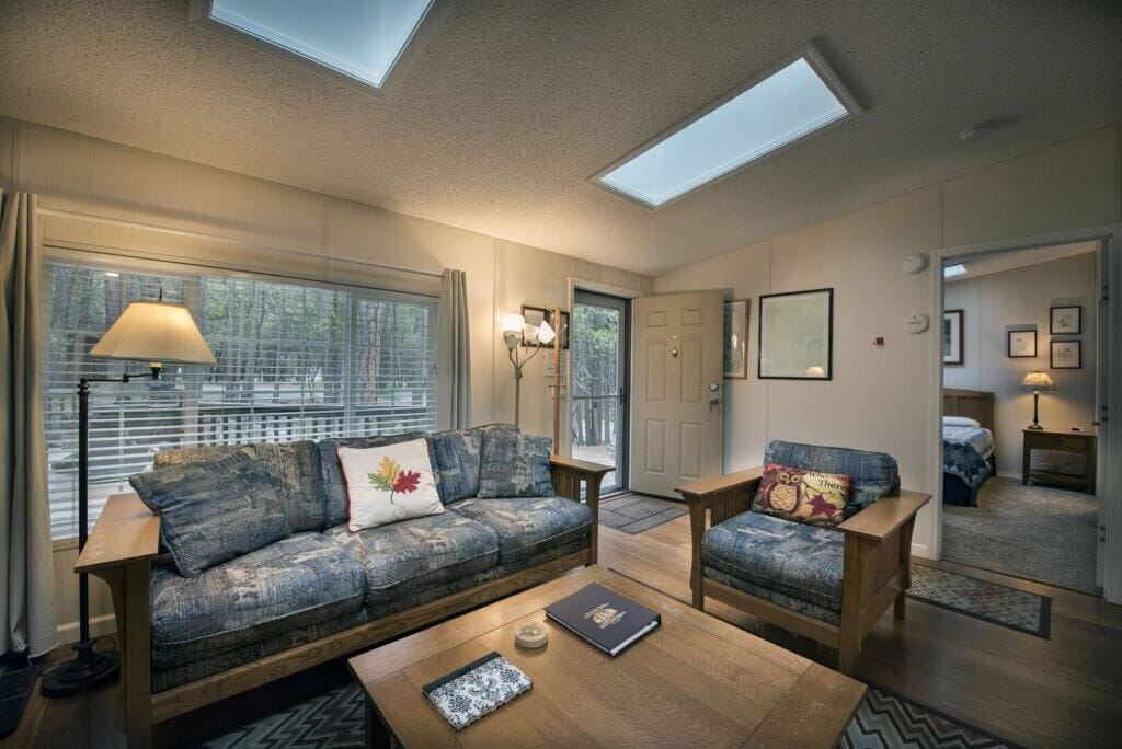 living room with skylights