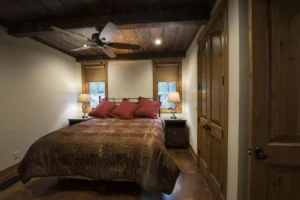 bedroom with wood ceiling