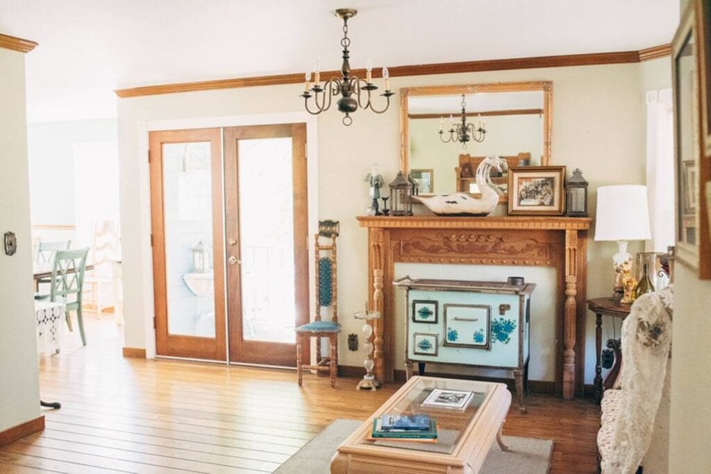 seating area with wood stove