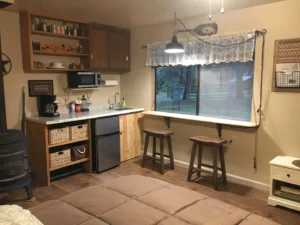 kitchenette area with bar seating