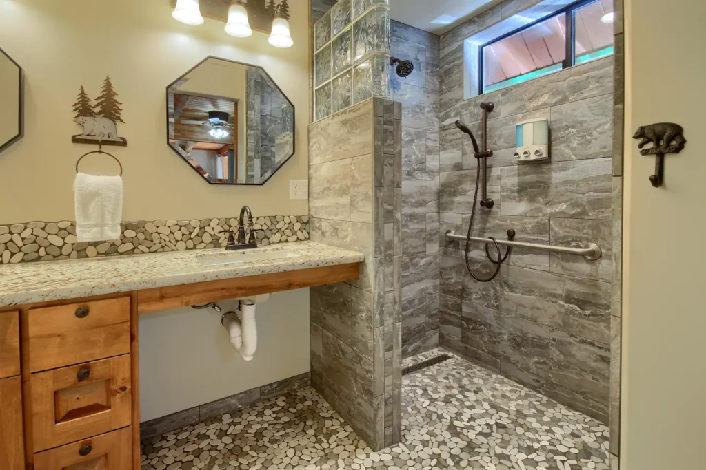 primary bathroom with walk in shower