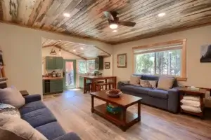 living room with view of kitchen