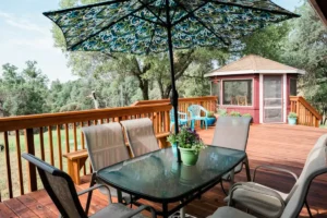 deck with outdoor dining table