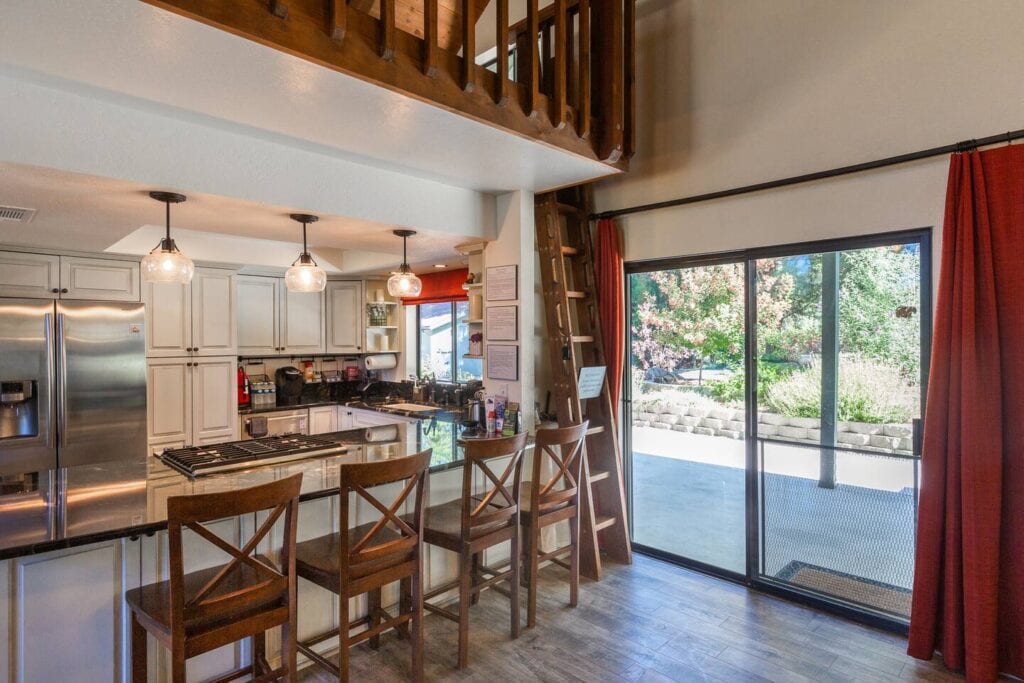 doors to patio and bar seating