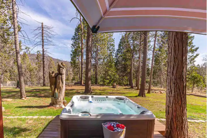 hot tub under umbrella