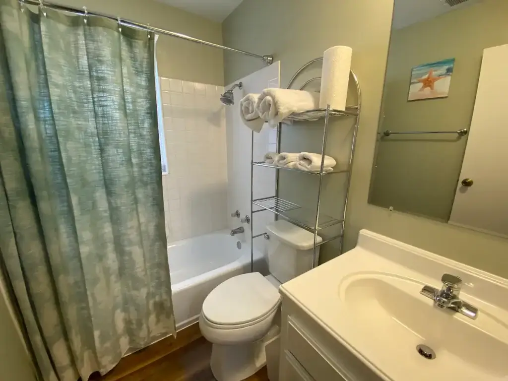 bathroom with shower tub combo