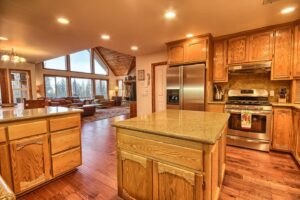 kitchen with island and wood cabinets