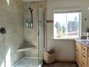 primary bathroom with walk in shower