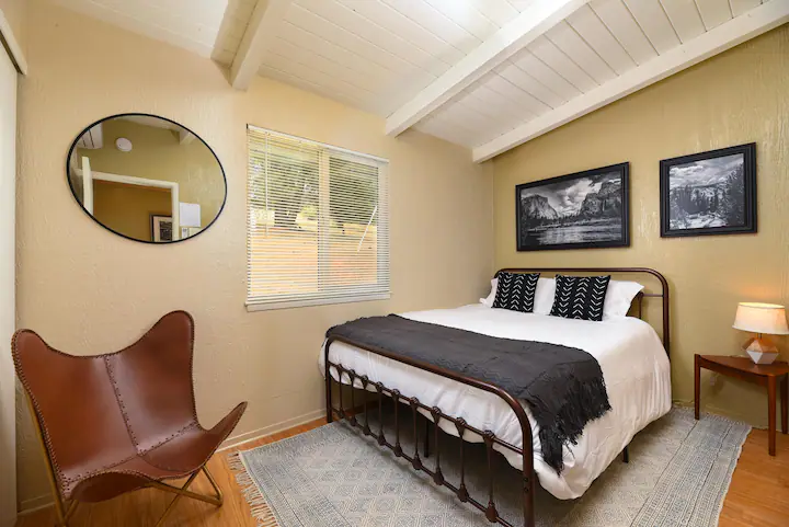 bedroom with metal bed frame