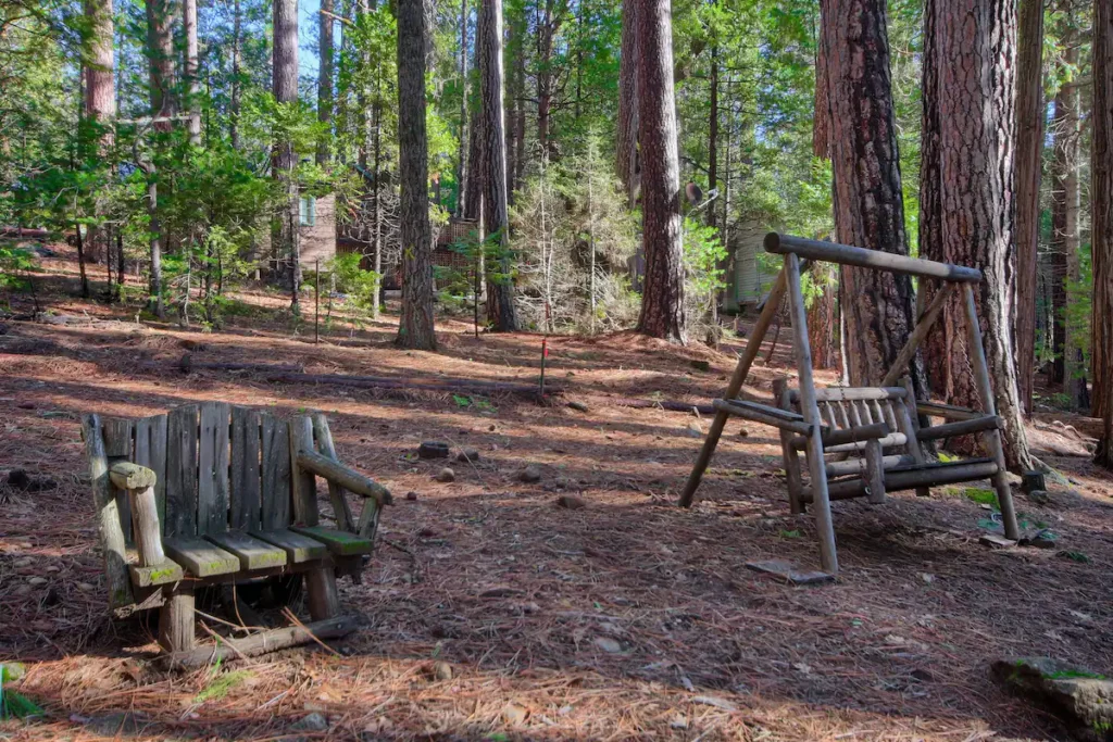 homemade wood furniture on property